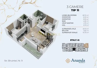 Metrou Berceni Ap 3 camere 2 bai - foto 2