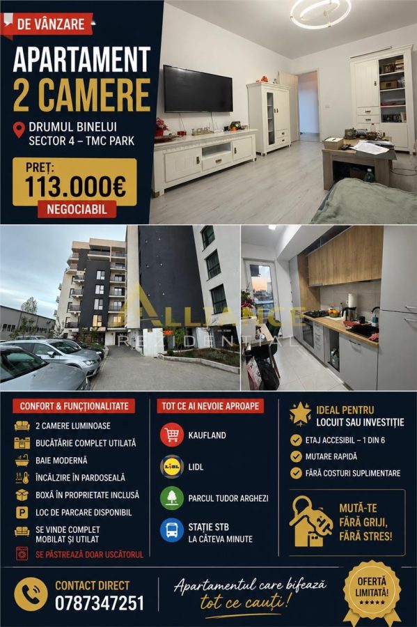 Apartament 2 camere || TMC PARK || Mobilat-Utilat || Mutare Imediata - Bucuresti